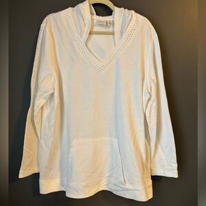 Chico’s Long Sleeve White Rhinestone Top. Holidays Christmas New Years Size 3